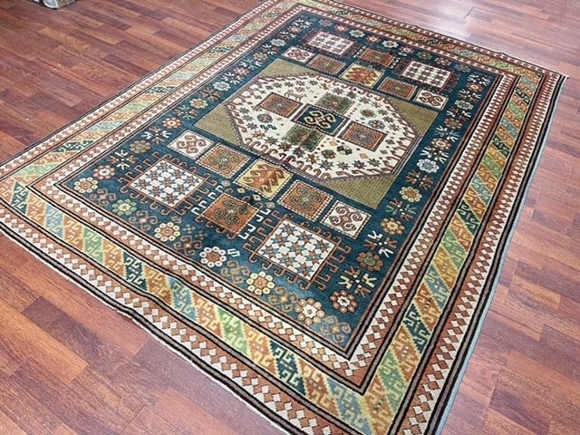 Vintage Kazak Caucasian rug-5248: Title:Vintage Kazak Caucasian rug-5248 Description:Stunning Karachof Kazak Caucasian rug, from borther of Turkey and Georgia , size 5 ft. 4 inches by 7 ft, circa 1930, excellent condition with a good 
