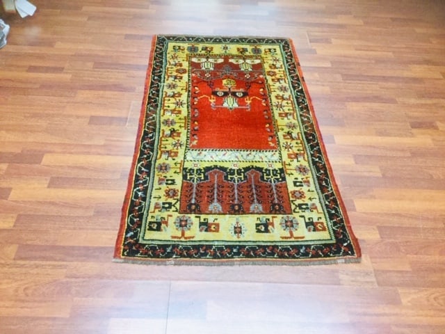 antique Turkish Ladik Rug, -3236: Title:antique Turkish Ladik Rug, -3236 Description:Beautiful tribal Turkish Ladik Rug form central Turkey, size 3 ft by 5 ft, circa 1920, excellent condition with with slight and tiny lower pilre thro