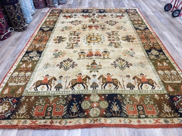Vintage European Folk Rug-5251: Title:Vintage European Folk Rug-5251 Description:Beautiful Vintage European Folk Vintage Rug from Germany, size 8 ft by 10 ft. 9 inches, circa 1970, excellent condition with shaggy wool throughout, co