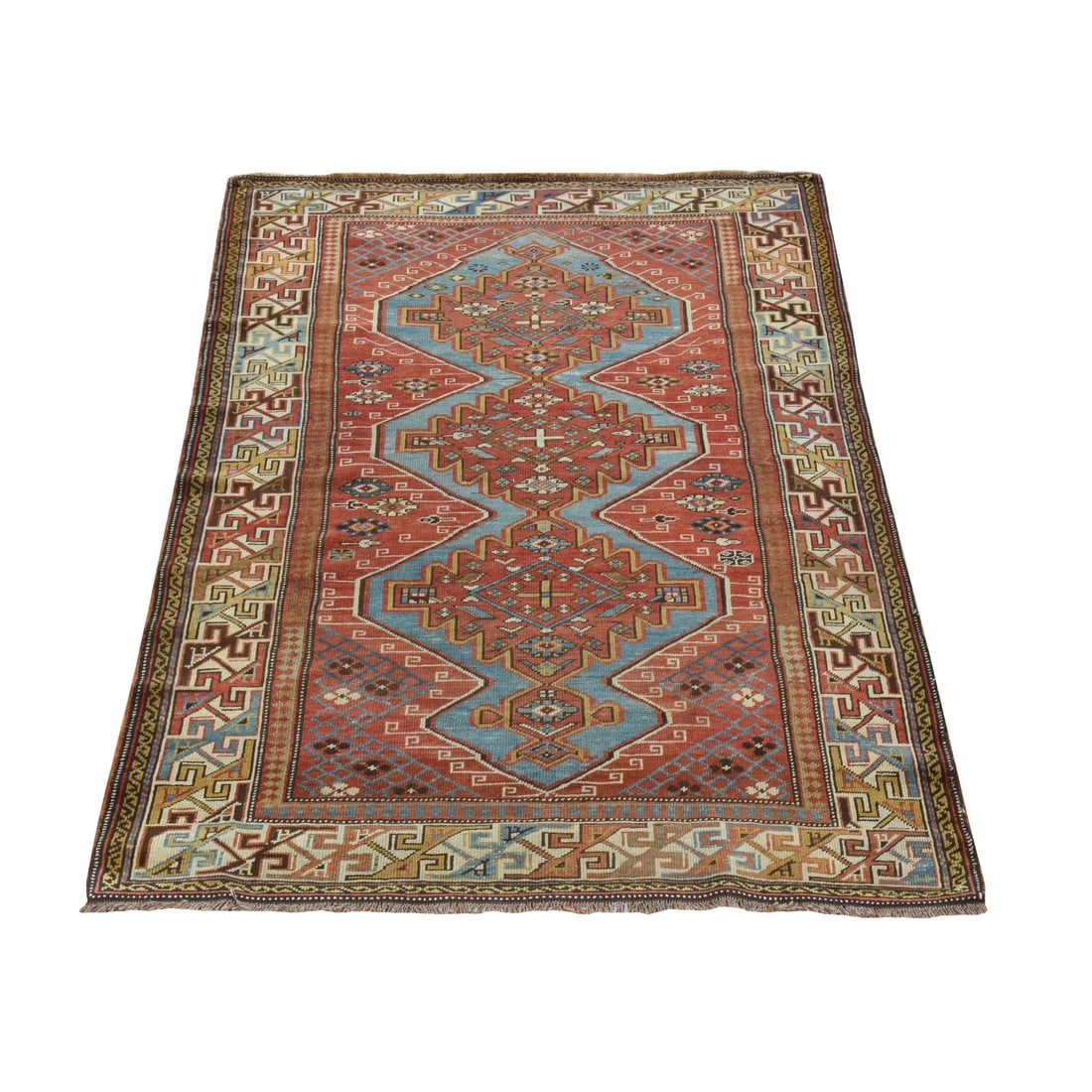 Red Antique Caucasian Kazak Geometric Design Hand Knotted All Wool Rug: Title: Red Antique Caucasian Kazak Geometric Design Hand Knotted All Wool Rug Description:This is a truly genuine one-of-a-kind. It has been Knotted for months and months in the centuries-old weaving 