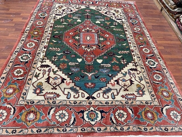 Vintage Persian Heriz Rug-3178: Title:Vintage Persian Heriz Rug-3178 Description:Beautiful Vintage Persian Heriz rug from northwest Persia, size 9 ft by 6 ft. 8 inches, circa 2005, excellent condition with a good pile through, compl