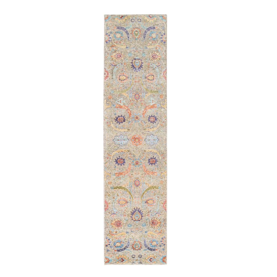 Tan, Silk With Textured Wool, Hand Knotted, Oriental, Runner Rug: Title: Tan, Silk With Textured Wool, Hand Knotted, Oriental, Runner Rug Description:This is a truly genuine one-of-a-kind. It has been Knotted for months and months in the centuries-old weaving crafts