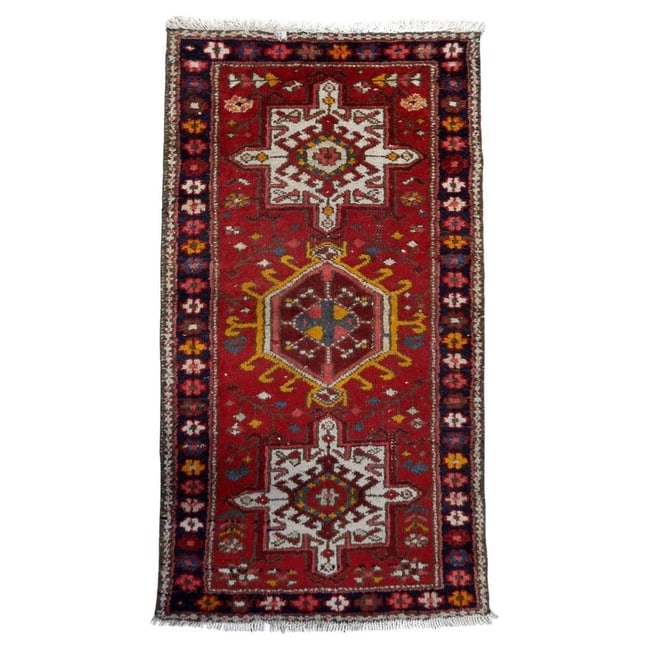 Handmade Antique Persian Karajeh Rug 2.2' x 4.1' (68cm x 126cm) 1930s: Title: Handmade Antique Persian Karajeh Rug 2.2' x 4.1' (68cm x 126cm) 1930s Origin: Middle East Dimension:2.2' x 4.1' Materials:wool Year:1930s Description:Authentic Handmade Antique Persian Karajeh 