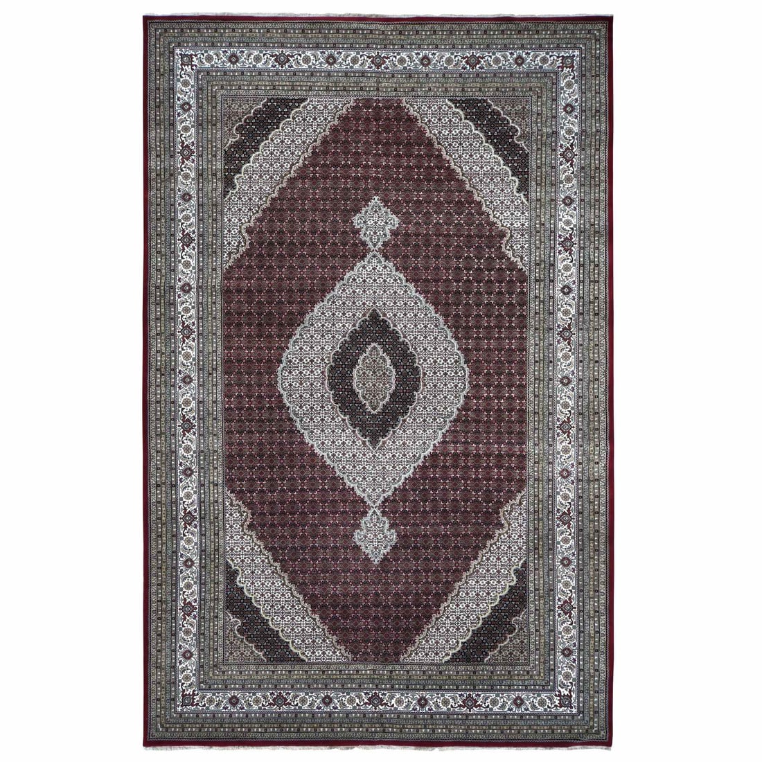 Barn Red, Tabriz Mahi, 100% Wool, Hand Knotted, Oversized Rug: Title: Barn Red, Tabriz Mahi, 100% Wool, Hand Knotted, Oversized Rug Description:This is a truly genuine one-of-a-kind. It has been Knotted for months and months in the centuries-old weaving