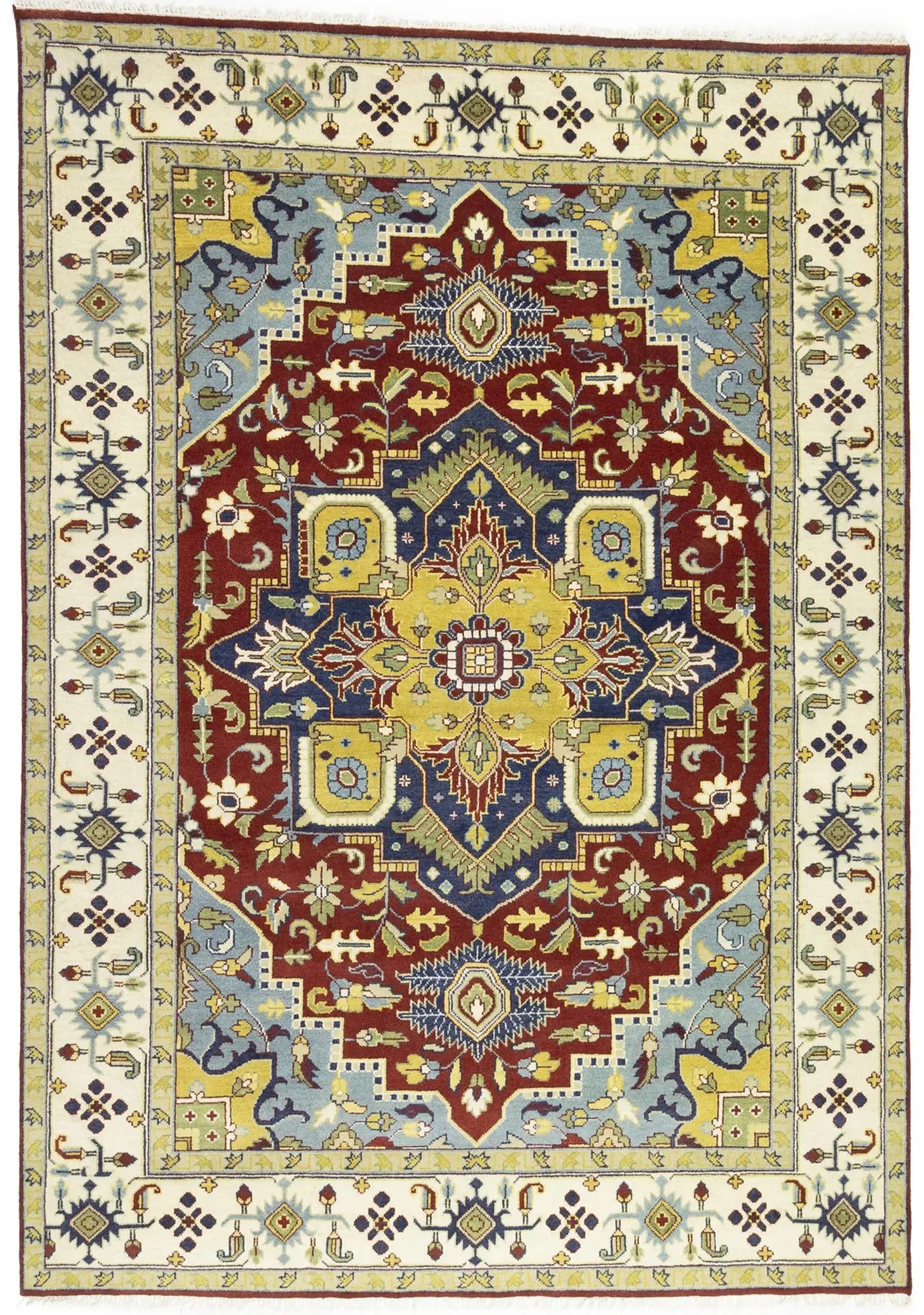 Rusty Red Floral 10X14 Heriz Serapi Oriental Rug: Title:Rusty Red Floral 10X14 Heriz Serapi Oriental Rug Description:Handmade 10X14 red Oriental rug made with vegetable dyes (fine wool pile and cotton foundation), superior knot count, and appealing a