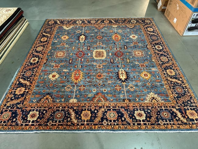 EXQUISITE FINE SUPER KAZAK RUG 9.9x10.4: Title:EXQUISITE FINE SUPER KAZAK RUG 9.9x10.4 Description:9'.9"X10'.4" Super quality Unique designwide Kazak Rug, hand spun and hand knotted rug in Pakistan 100% Vegge Dye natural wool with beautiful 