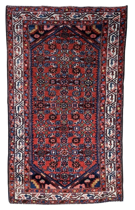 Handmade Vintage Persian Hamadan Rug 2.4' x 4.1' (76cm x 126cm), 1970s: Title: Handmade Vintage Persian Hamadan Rug 2.4' x 4.1' (76cm x 126cm), 1970s Origin: Middle East Dimension:2.4' x 4.1' (76cm x 126cm) Materials:wool Year:1970s Description:Handmade Vintage Persian