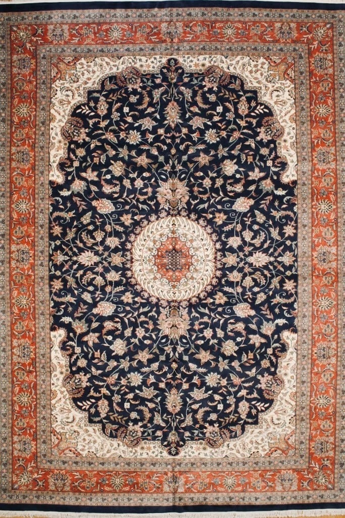 Hand Knotted Indo-Sarouk Navy Wool Oriental Area Rug Carpet 12' x 17'3": Title:Hand Knotted Indo-Sarouk Navy Wool Oriental Area Rug Carpet 12' x 17'3" Description:* Rug Number: 289 * Country of Origin: India * Style, Design: Persian Sarouk, Medallion, Floral, Traditional *