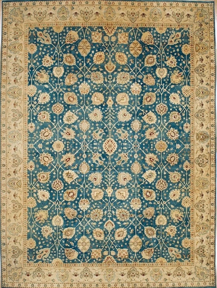 Hand Knotted Indo-Tabriz Blue Oriental Area Rug Wool Carpet 9'11" x 13'5": Title:Hand Knotted Indo-Tabriz Blue Oriental Area Rug Wool Carpet 9'11" x 13'5" Description:* Rug Number: 70607 * Country of Origin: India * Style, Design: Persian Tabriz, Floral, All-Over * Size (Ft)