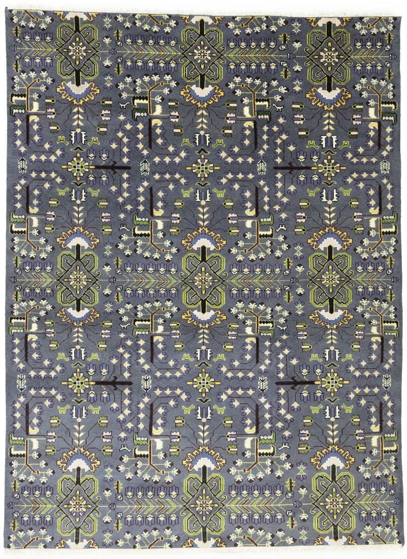 Gray Floral Tribal 9X12 Oriental Rug: Title:Gray Floral Tribal 9X12 Oriental Rug Description:Handmade 9X12 gray oriental rug made with vegetable dyes (fine wool pile and cotton foundation), superior knot count, and appealing ancient desig