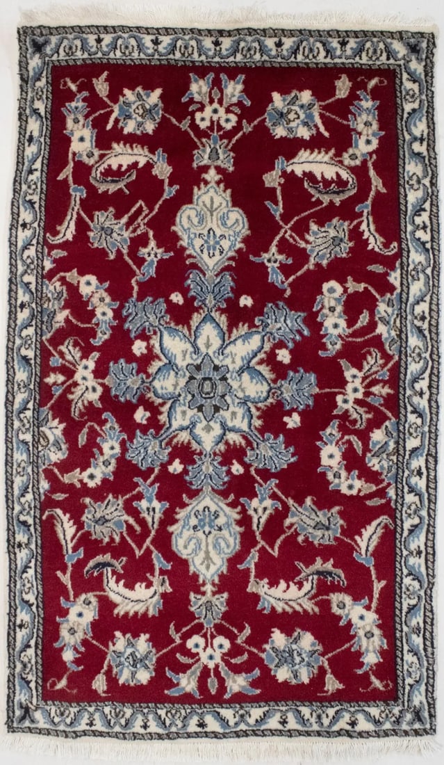 Red Classic 3X5 Nain Kashmar Persian Rug: Title:Red Classic 3X5 Nain Kashmar Persian Rug Description:Handmade Persian rug made with natural dyes (fine wool pile and cotton foundation), superior knot count, and alluring ancient designs. This O