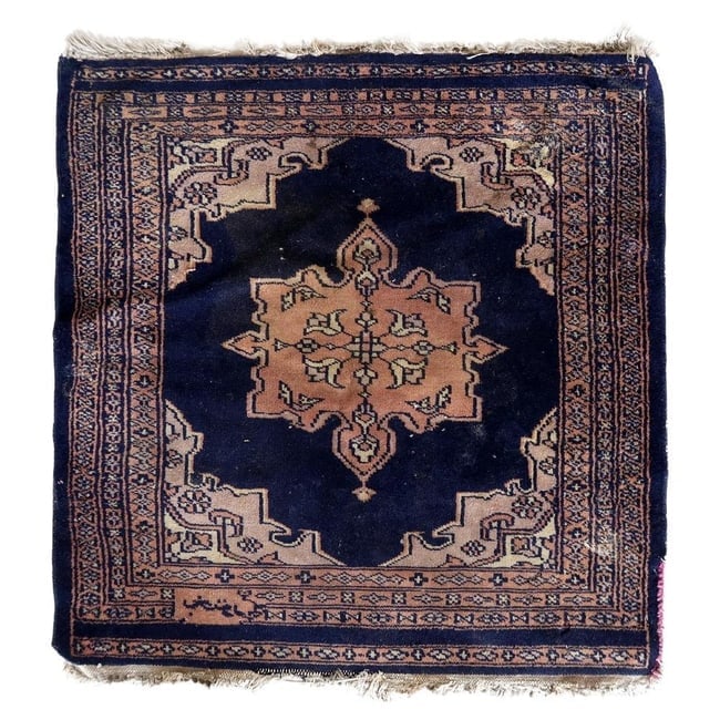 Handmade Vintage Uzbek Bukhara Rug 2.1' x 2.1' (64cm x 65cm) 1960s: Title: Handmade Vintage Uzbek Bukhara Rug 2.1' x 2.1' (64cm x 65cm) 1960s Origin: Uzbekistan Dimension:2.1' x 2.1' (64cm x 65cm) Materials:wool Year:1960s Description:Handmade Vintage Uzbek Bukhara Ru