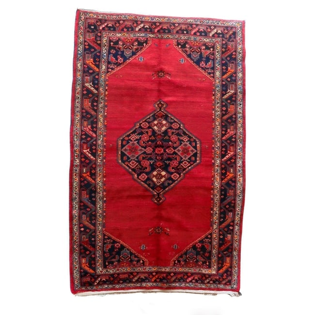 Handmade Vintage Persian Hamadan Rug 4.5' x 6.9' (136cm x 210cm), 1960s: Title: Handmade Vintage Persian Hamadan Rug 4.5' x 6.9' (136cm x 210cm), 1960s Origin: Middle East Dimension:4.5' x 6.9' (136cm x 210cm) Materials:wool Year:1960s Description:Exceptional Vintage Hamad