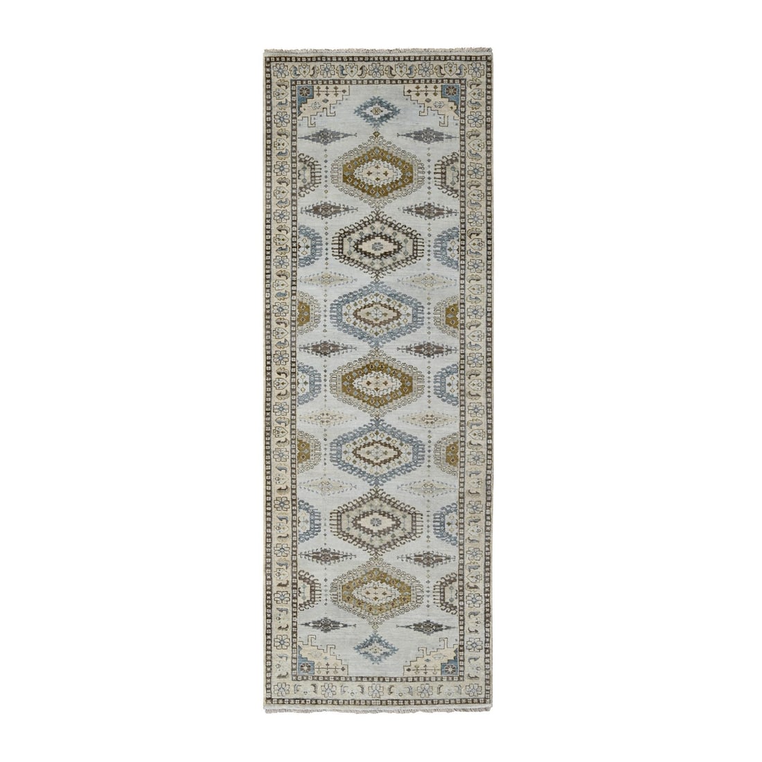 Intellectual Gray Farsian Village Soft Wool Hand Knotted Runner Rug: Title: Intellectual Gray Farsian Village Soft Wool Hand Knotted Runner Rug Description:This is a truly genuine one-of-a-kind. It has been Knotted for months and months in the centuries-old weaving cra