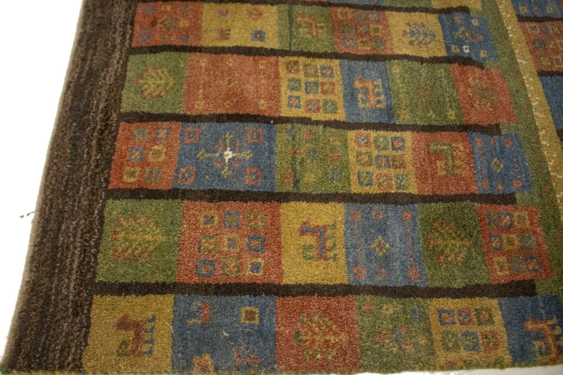 Brown & Olive Checkered 4X5 Gabbeh Persian Rug - 10