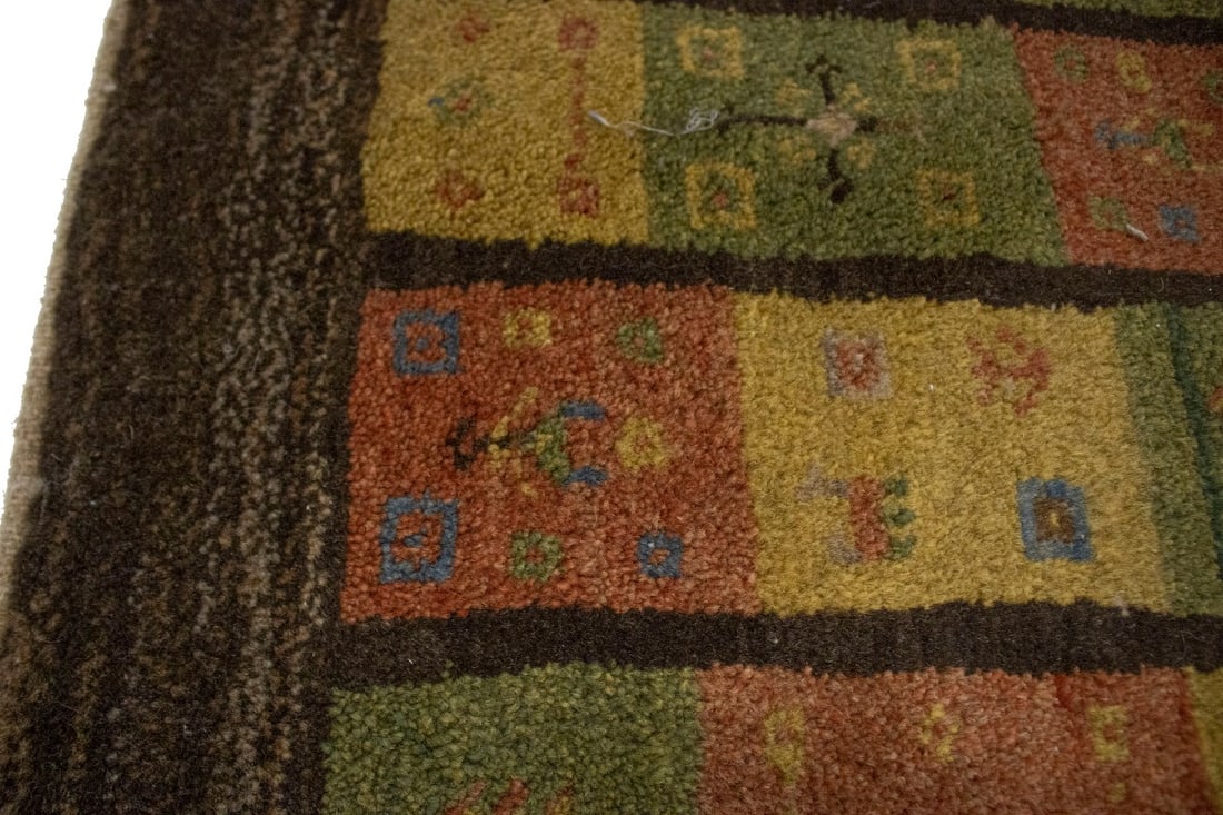 Brown & Olive Checkered 4X5 Gabbeh Persian Rug - 11