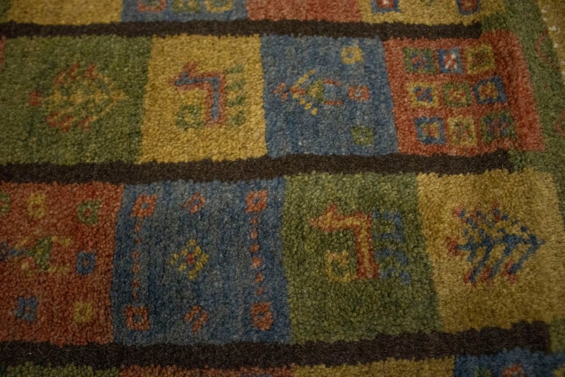 Brown & Olive Checkered 4X5 Gabbeh Persian Rug - 12