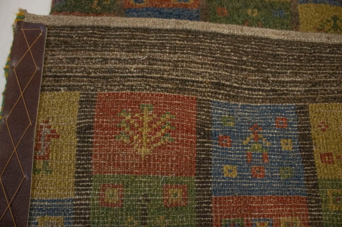 Brown & Olive Checkered 4X5 Gabbeh Persian Rug - 15