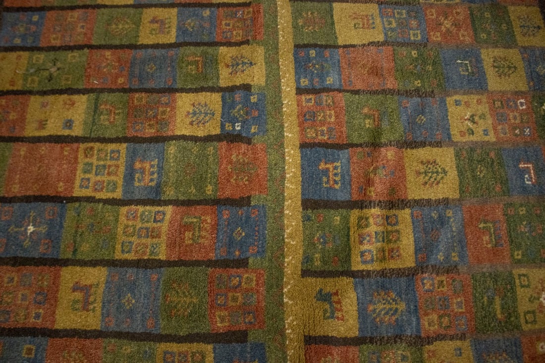 Brown & Olive Checkered 4X5 Gabbeh Persian Rug - 6