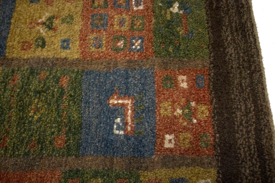 Brown & Olive Checkered 4X5 Gabbeh Persian Rug - 9