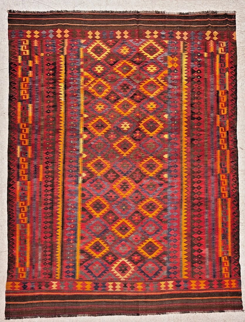 Hand-Knotted Maymana Kilim Tribal Flatweave Wool Oriental Rug 8'11" x 13'4" (1 of 10)