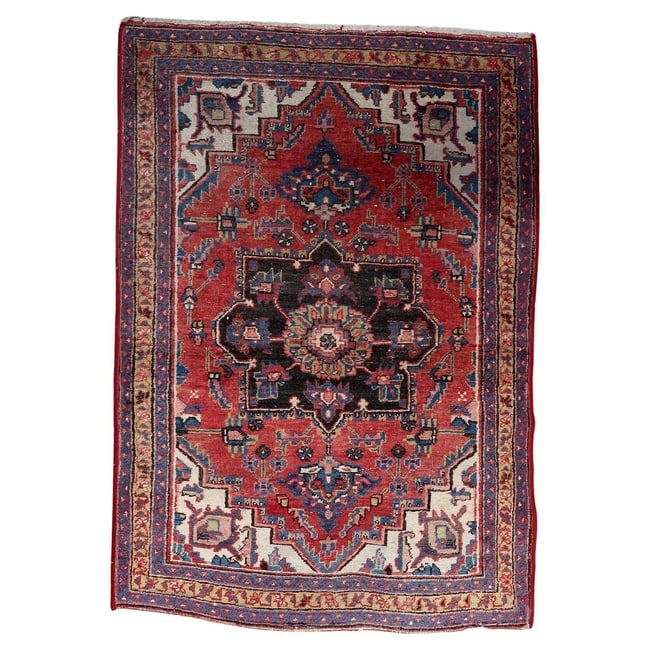 Antique Persian Heriz Rug Wool Handmade 3' x 4.4' - Circa 1920 (1 of 10)