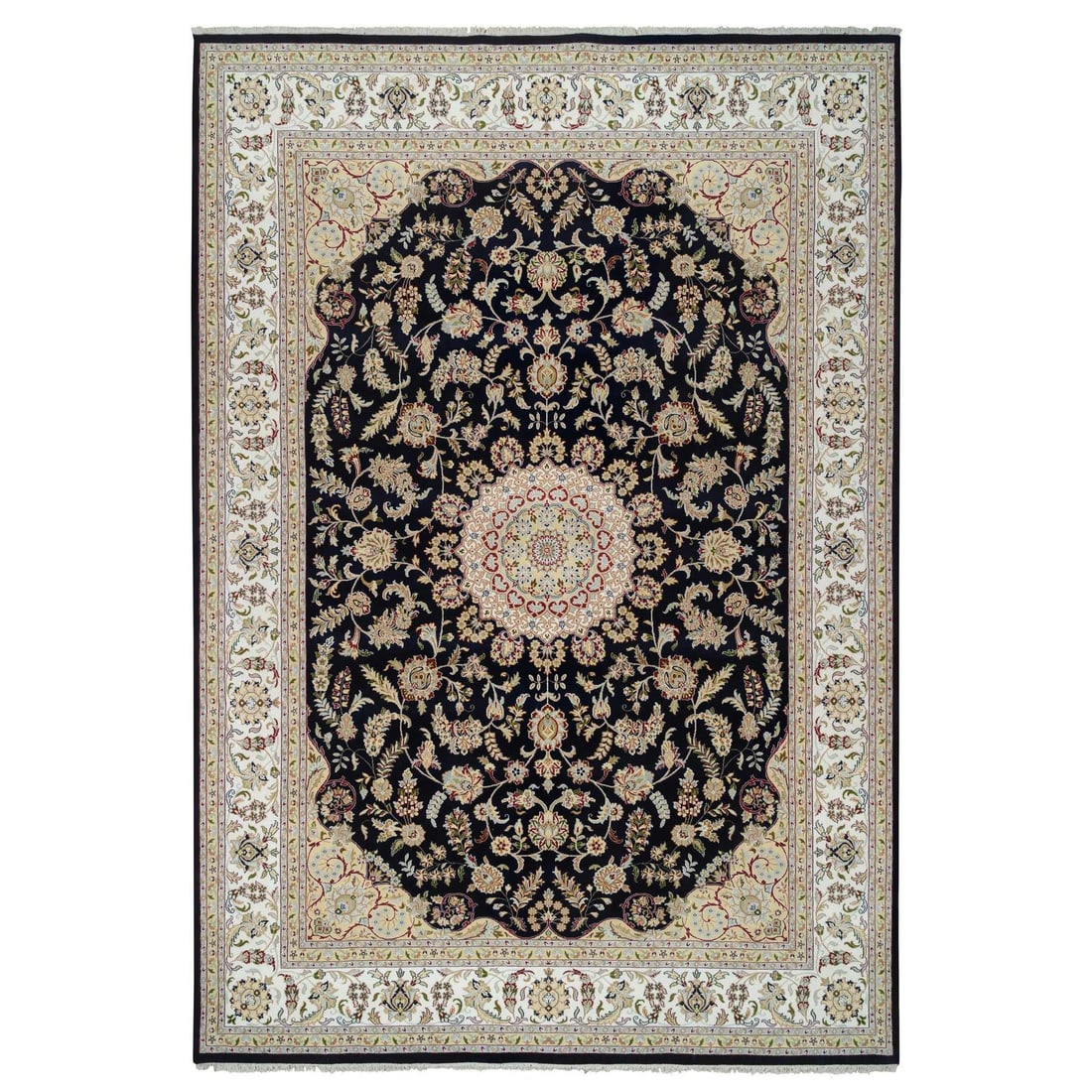 Midnight Blue Hand Knotted Nain with Flower Design Wool Rug: Title: Midnight Blue Hand Knotted Nain with Flower Design Wool Rug Description:This is a truly genuine one-of-a-kind. It has been Knotted for months and months in the centuries-old weaving craftsmansh