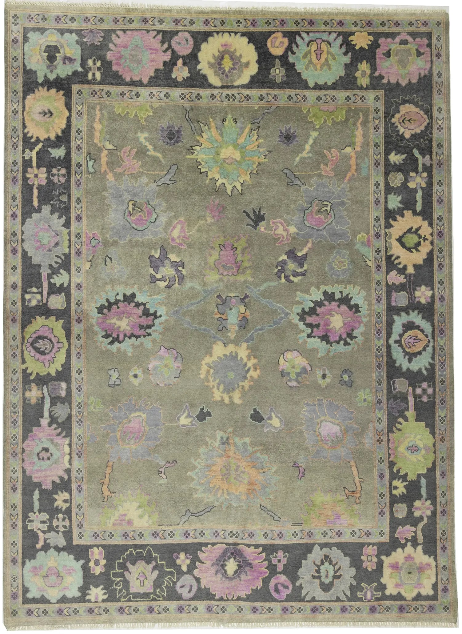 Floral Colorfast 9X12 Oushak Chobi Oriental Rug: Title:Floral Colorfast 9X12 Oushak Chobi Oriental Rug Description:Hand Knotted 9X12 colorfast oriental rug made with natural dyes (fine wool pile and cotton foundation), superior knot count, and allur