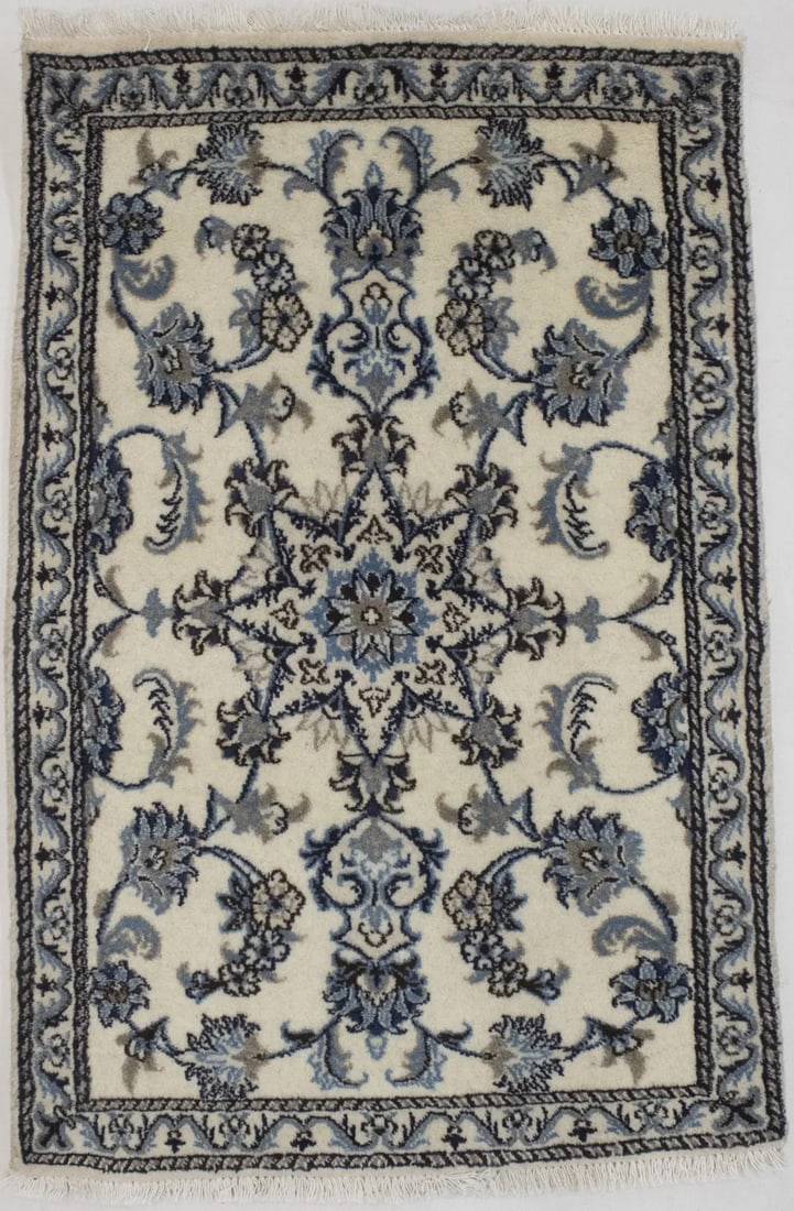 Cream Floral Classic 3X4 Nain Persian Rug: Title:Cream Floral Classic 3X4 Nain Persian Rug Description:Hand Knotted Persian rug made with vegetable dyes (fine wool pile and cotton foundation), superior knot count, and alluring ancient designs.