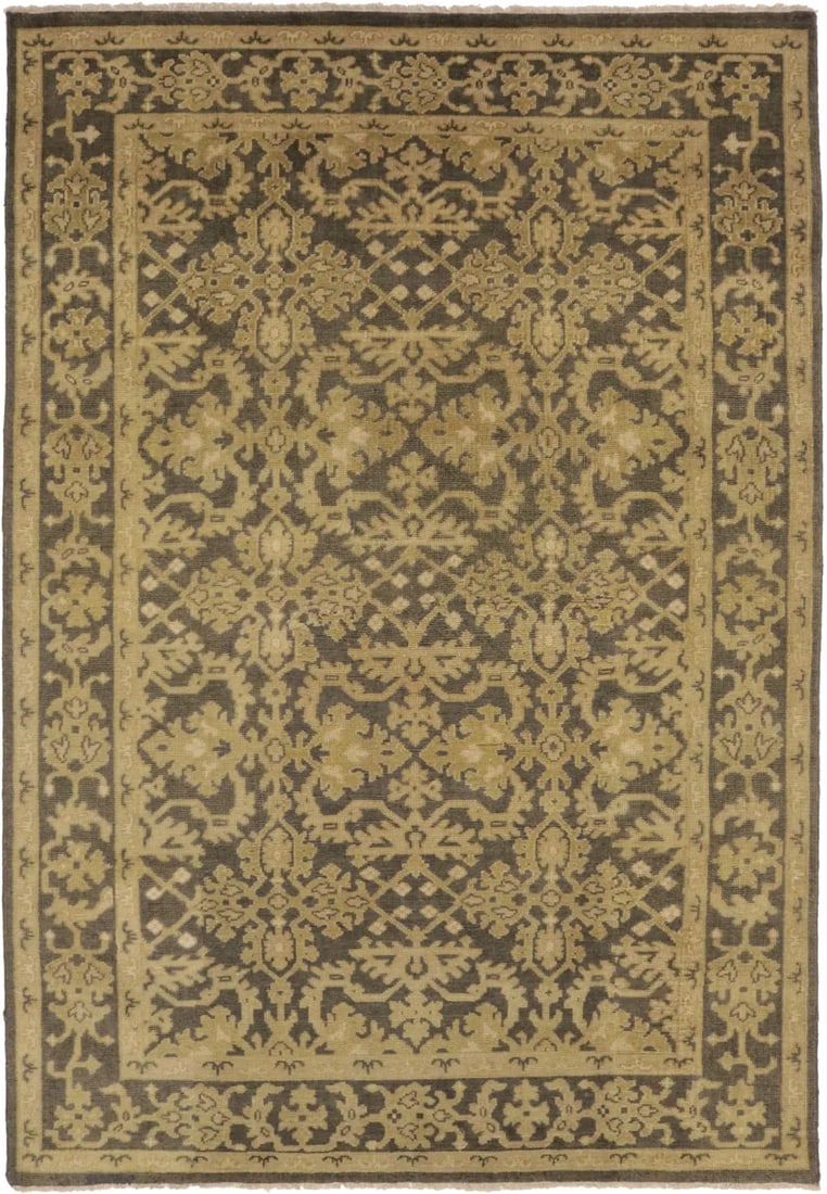 Dark Brown Transitional Floral 6X9 Oriental Rug: Title:Dark Brown Transitional Floral 6X9 Oriental Rug Description:Hand Knotted 6X9 brown Oriental rug made with natural dyes (fine wool pile and cotton foundation), superior knot count, and appealing