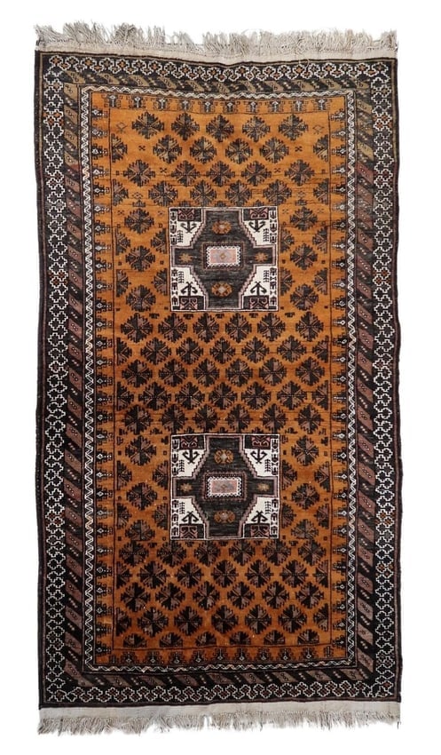 Handmade Antique Afghan Baluch Rug 3.5' x 6.2' (107cm x 189cm), 1920s (1 of 12)