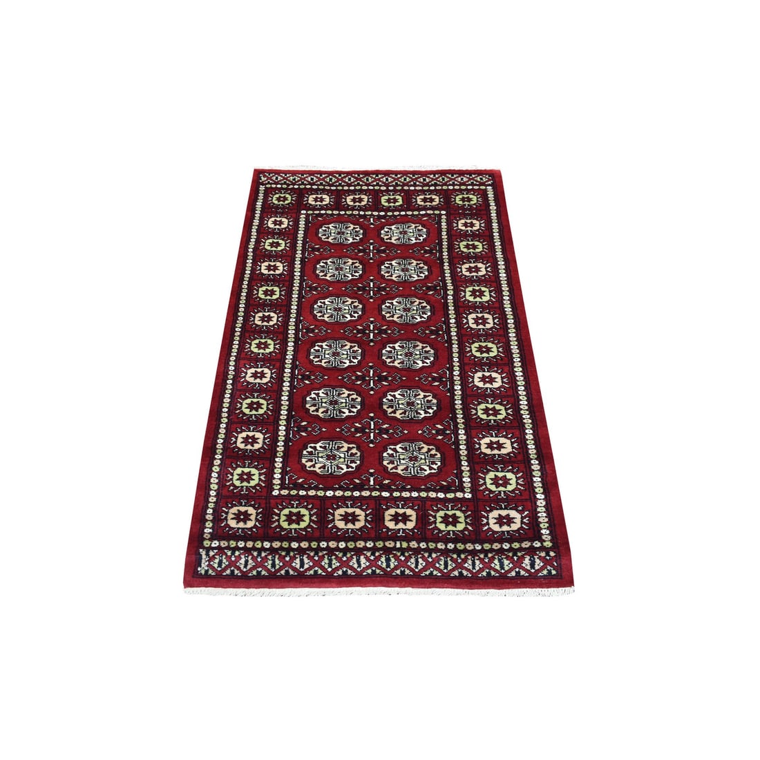 Mori Bokara Deep and Rich Red Pure Wool Hand Knotted Rug: Title: Mori Bokara Deep and Rich Red Pure Wool Hand Knotted Rug Description:This is a truly genuine one-of-a-kind. It has been Knotted for months and months in the centuries-old weaving craftsmanship 
