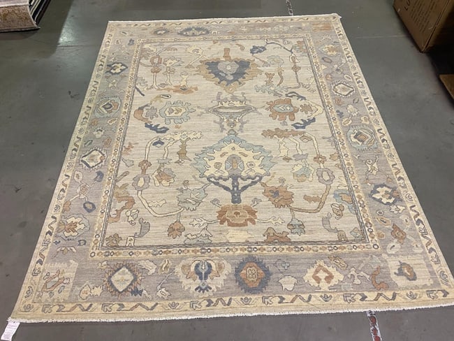 Fabulous Oushak Rug 8'x9'.8": Title:Fabulous Oushak Rug 8'x9'.8" Description:8'x9'.8" Super quality Antique reproduction Oushak Rug, hand spun and hand knotted rug in Pakistan 100% Vegge Dye natural wool Pile in muted colors.