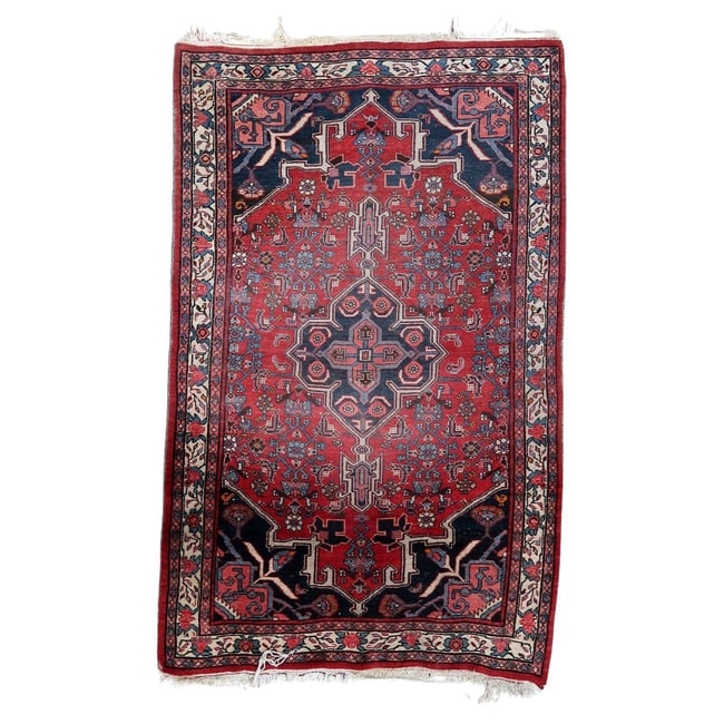 Handmade Vintage Persian Bidjar Rug 3.6' x 5.7' (112cm x 176cm), 1960s: Title: Handmade Vintage Persian Bidjar Rug 3.6' x 5.7' (112cm x 176cm), 1960s Origin: Middle East Dimension:3.6' x 5.7' (112cm x 176cm) Materials:wool Year:1960s Description:Immerse yourself in