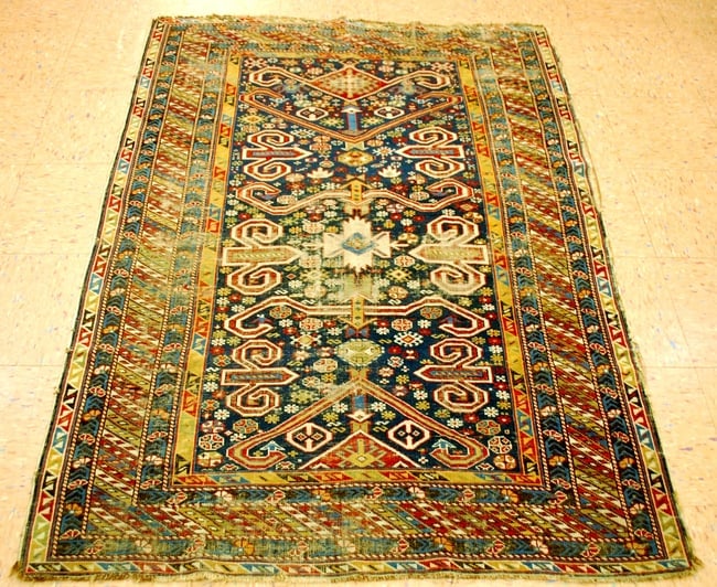 CAUCASIAN SHIRVAN 3'11" X 5'6": Title:CAUCASIAN SHIRVAN 3'11" X 5'6" Description:pre1900's ANTIQUE RARE SIZE FINE CAUCASIAN SHIRVAN PERPEDILL IN SIZE OF 3'11" X 5'6" HIGH KPSI VERY RARE AND UNIQUE DESIGN colors including Red,Ivory,B