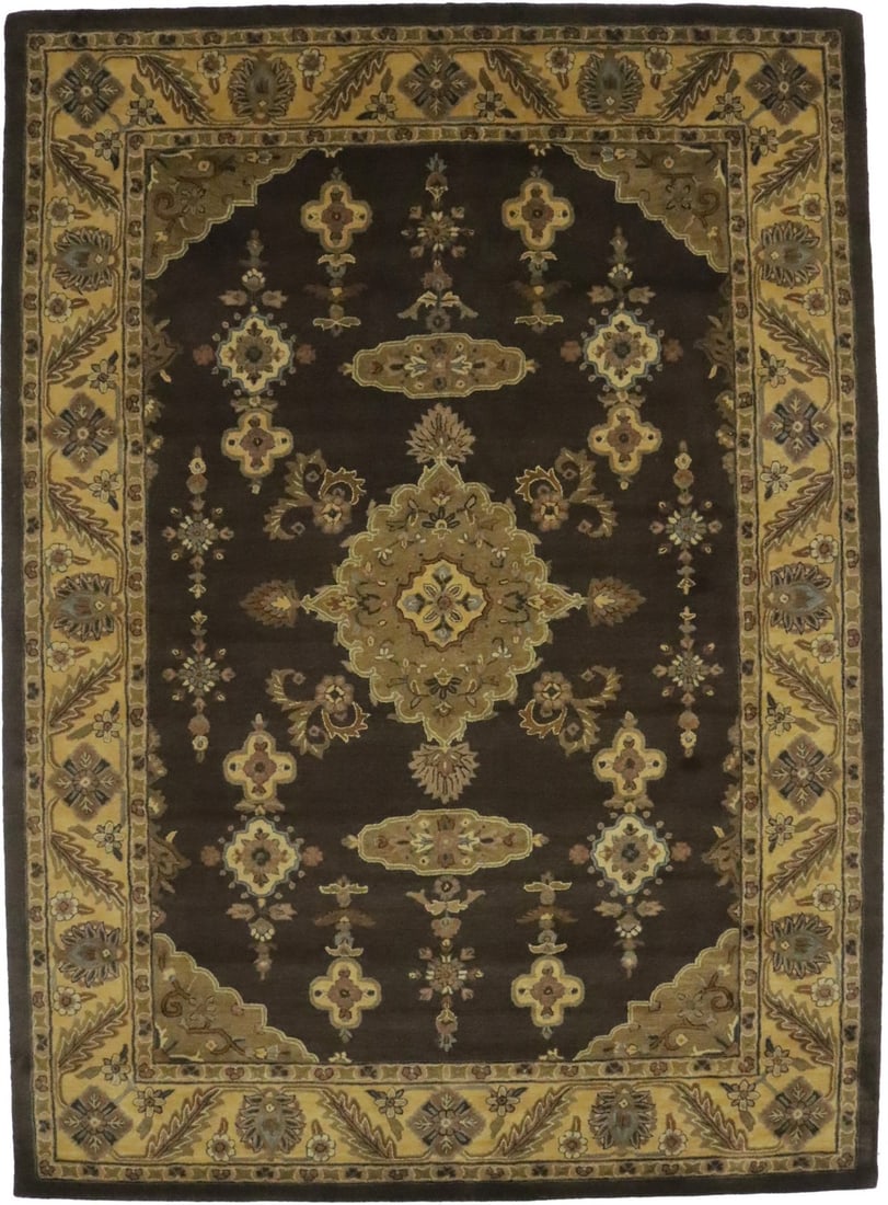 Dark Brown Floral Modern 10X13 Oriental Hand-Tufted Rug: Title:Dark Brown Floral Modern 10X13 Oriental Hand-Tufted Rug Description:Handmade 10X13 dark brown Oriental rug made with natural dyes (fine wool pile and cotton foundation), superior knot count, and