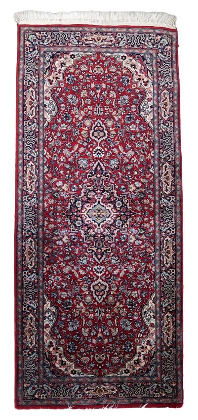 Handmade Vintage Persian Kashan Runner 2.4' x 5.8' (76cm x 179cm), 1960s: Title: Handmade Vintage Persian Kashan Runner 2.4' x 5.8' (76cm x 179cm), 1960s Origin: Middle East Dimension:2.4' x 5.8' (76cm x 179cm) Materials:wool Year:1960s Description:Introducing our