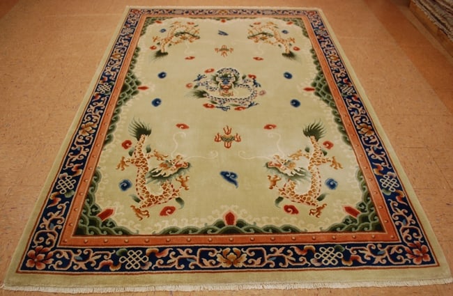CHINESE NICHOLS RUG 5'10" x 8'10": Title:CHINESE NICHOLS RUG 5'10" x 8'10" Description:ANTIQUE ESTATE TREASURE ART DECO WALTER NICHOLS CHINESE RUG with exact size of 5'10" x 8'10" ....Gorgeous Chinese DROGEN DESIGN over GREAT backgroun