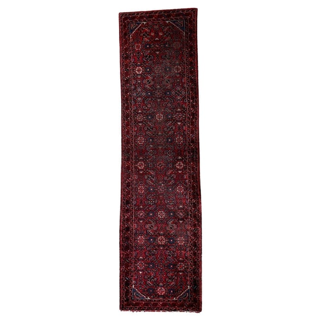 Distressed Antique Persian Hamadan Runner 2.8' x 9.11' - Circa 1920: Title: Distressed Antique Persian Hamadan Runner 2.8' x 9.11' - Circa 1920 Origin: Middle East Dimension:2.8' x 9.11' Materials:wool Year:1920s Description:An exceptional Distressed Antique Persian