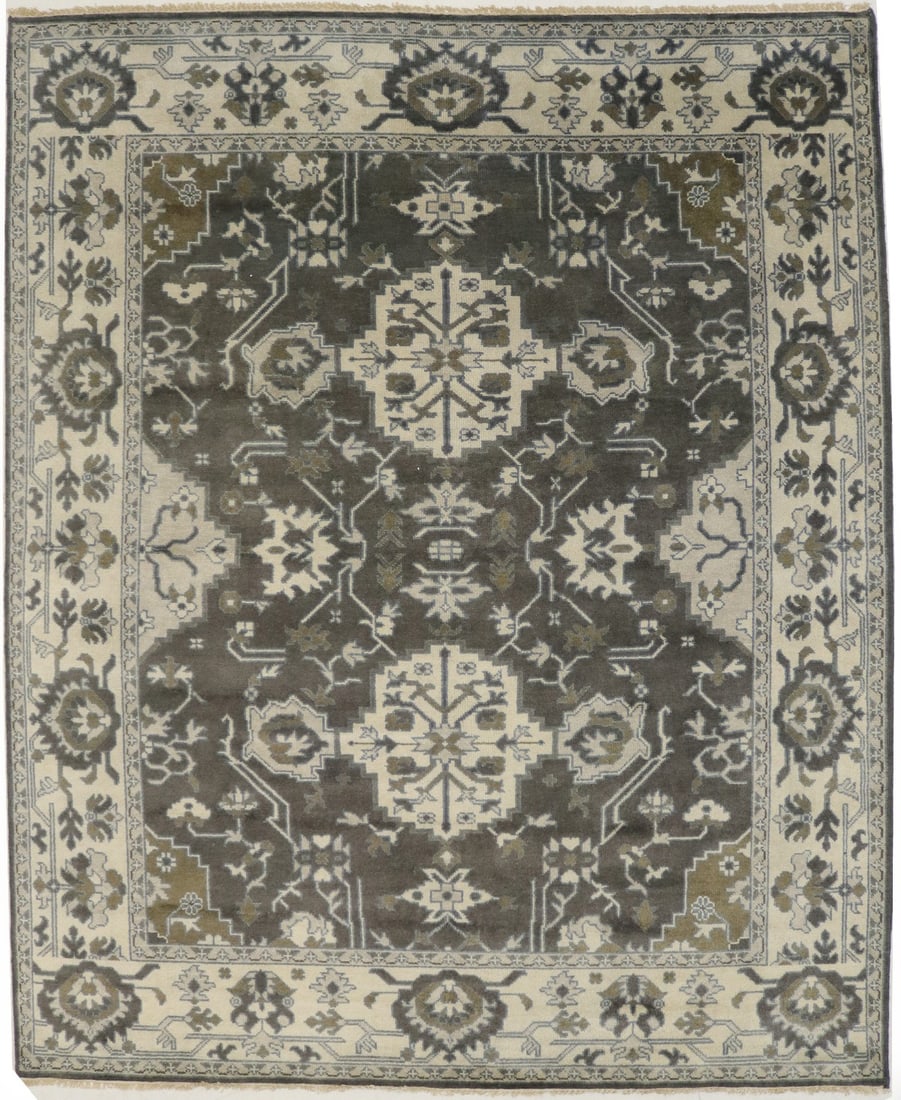 Brown Floral Casual 8X10 Oushak Chobi Oriental Rug: Title:Brown Floral Casual 8X10 Oushak Chobi Oriental Rug Description:Hand Knotted 8X10 brown oriental rug made with natural dyes (fine wool pile and cotton foundation), superior knot count, and alluri