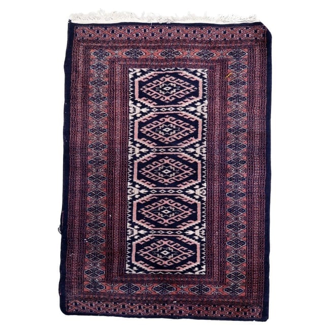Handmade Vintage Uzbek Bukhara Rug 2.5' x 3.7' (65cm x 95cm) 1960s: Title: Handmade Vintage Uzbek Bukhara Rug 2.5' x 3.7' (65cm x 95cm) 1960s Origin: Uzbekistan Dimension:2.5' x 3.7' (65cm x 95cm) Materials:wool Year:1960s Description:Handmade Vintage 1960s Uzbek