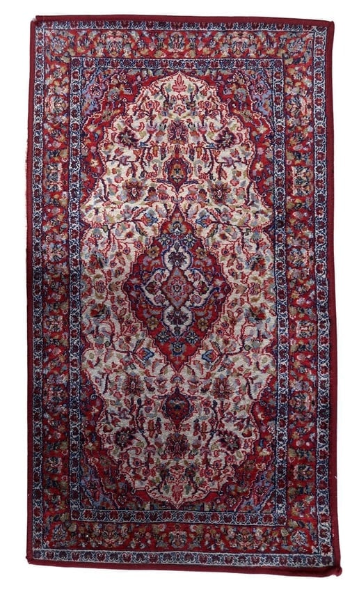 Vintage Indian Rug 2.1' x 3.9' (67cm x 120cm), 1970s: Title: Vintage Indian Rug 2.1' x 3.9' (67cm x 120cm), 1970s Origin: India Dimension:2.1' x 3.9' (67cm x 120cm) Materials:wool Year:1970s Description:Vintage Indian Rug:Immerse yourself in the cultural