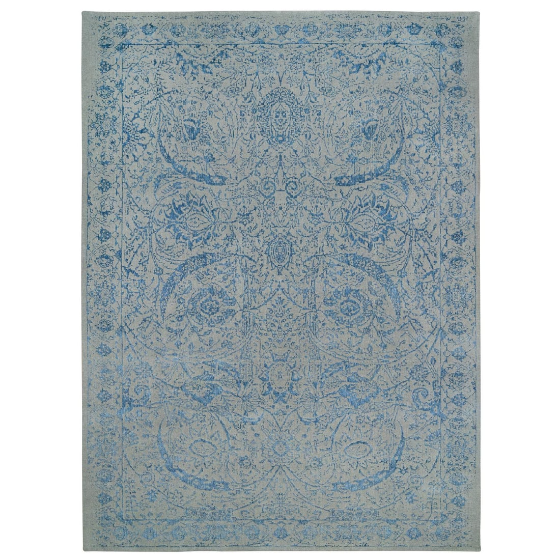 Gray, Fine Jacquard Hand Loomed, Wool and Silk, Oversized, Rug: Title: Gray, Fine Jacquard Hand Loomed, Wool and Silk, Oversized, Rug Description:This is a truly genuine one-of-a-kind. It has been Knotted for months and months in the centuries-old weaving craftsma