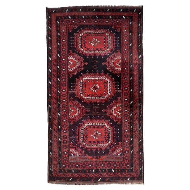 Antique Hand-Knotted Afghan Baluch Rug 3.8' x 6.9' - Red & Brown (1 of 11)