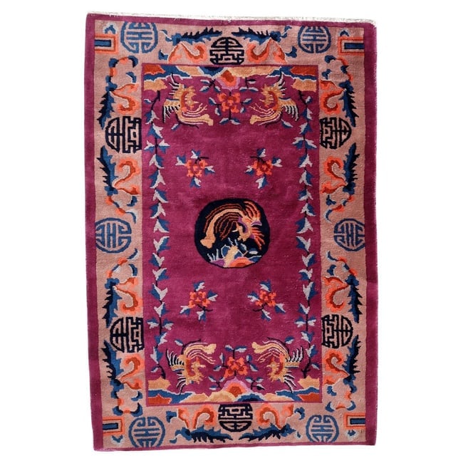 Handmade Antique Art Deco Chinese Rug 3.1' x 4.5' (95cm x 138cm), 1920s (1 of 12)