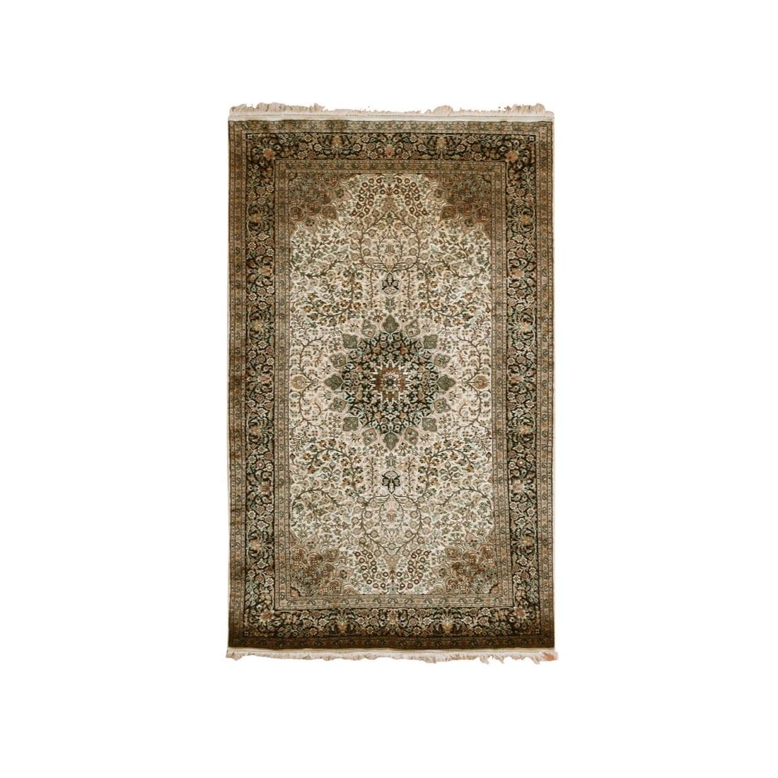 Ivory Pure Silk Intricate Medallion Design Hand Knotted Oriental Rug: Title: Ivory Pure Silk Intricate Medallion Design Hand Knotted Oriental Rug Description:This is a truly genuine one-of-a-kind. It has been Knotted for months and months in the centuries-old weaving cr