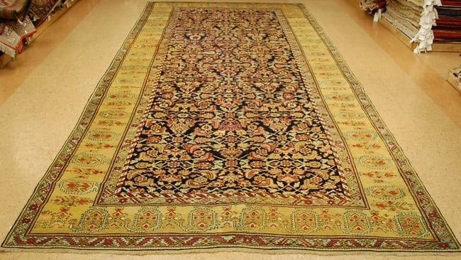 CAUCASIAN RUG 7'3" x16'5": Title: CAUCASIAN RUG 7'3" x16'5" Description:FROM A PRIVATE ESTATE IS THIS ONE OF KIND Circa MID 1800's ANTIQUE HIGHLY DETAILED RARE SIZE_CAMEL HAIR/WOOL BORDER MID1800s ANTIQUE CAUCASIAN KARABAGH RUG
