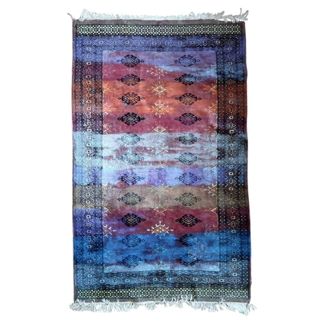 Contemporary Artistry Meets Vintage Bukhara Rug, 3.1' x 5' (95cm x 154cm), 1950s: Title: Contemporary Artistry Meets Vintage Bukhara Rug, 3.1' x 5' (95cm x 154cm), 1950s Origin: Uzbekistan Dimension:3.1' x 5' (95cm x 154cm) Materials:wool Year:1950s Description:Where Textile Herita