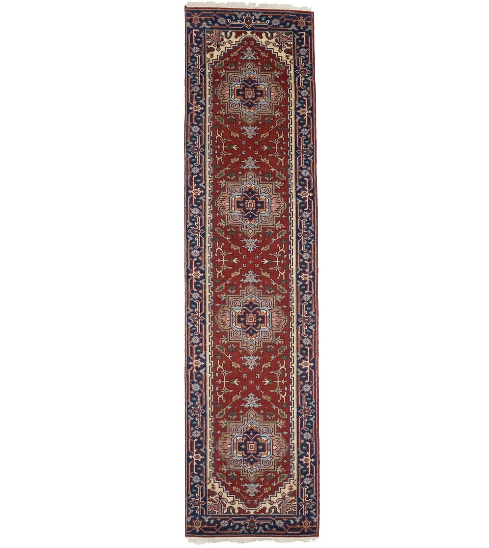 Rusty Red Floral 3X10 Heriz Serapi Oriental Runner Rug: Title:Rusty Red Floral 3X10 Heriz Serapi Oriental Runner Rug Description:Handmade 3X10 red oriental runner made with vegetable dyes (fine wool pile and cotton foundation), exceptional knot count, and