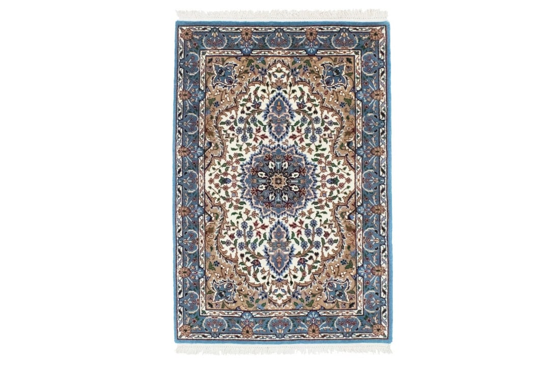Cream Floral Kirman 3X4 Oriental Rug: Title:Cream Floral Kirman 3X4 Oriental Rug Description:Hand Knotted 3X4 cream oriental rug made with natural dyes (fine wool pile and cotton foundation), superior knot count, and appealing ancient des